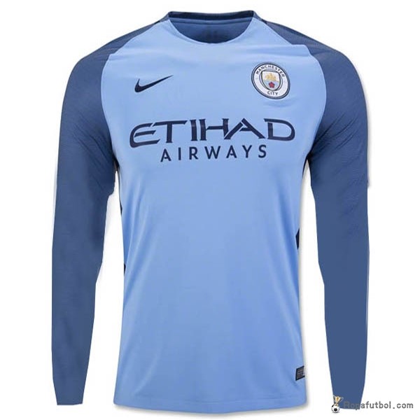 Camiseta Manchester City Replica Primera Ropa ML 2016/17 Azul